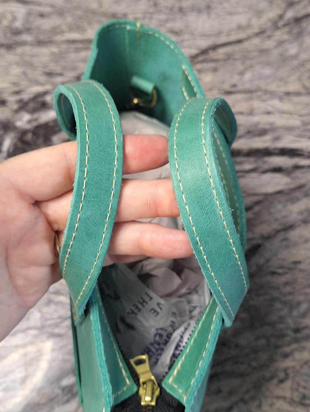 Portland Leather Mini Crossbody Tote, REEF, EUC - Picture 6 of 10